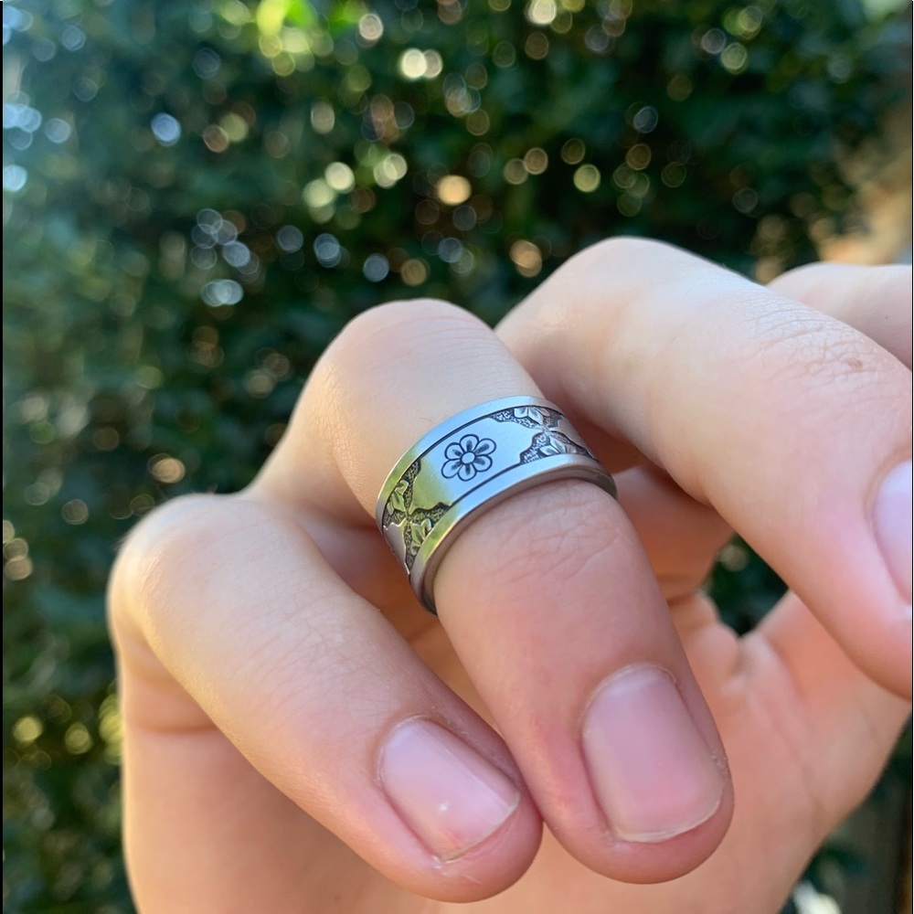 Vintage handmade stainless steal floral spoon ring